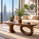 Sculptural Wood Coffee Table with Asymmetrical Pedestal Legs | Organic Modern Oval Center Table