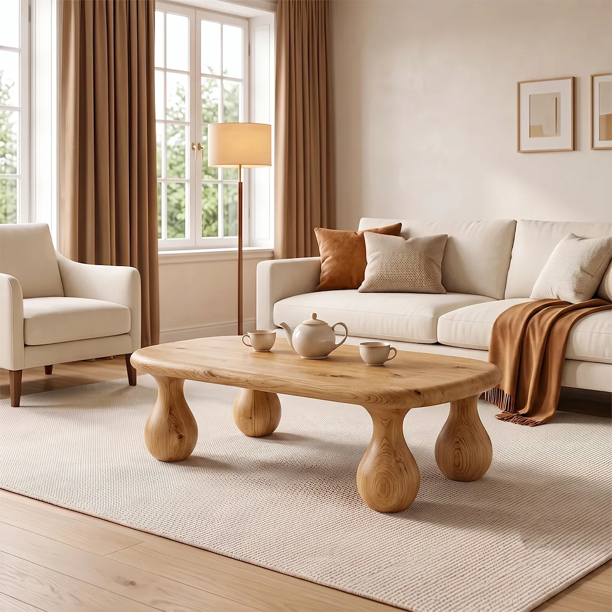 Modern Coffee Table | Organic Rounded Rectangle Cocktail Table TH003-4084