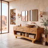Sculptural Bathroom Vanity with Carved Wave Drawers & Open Storage Shelf