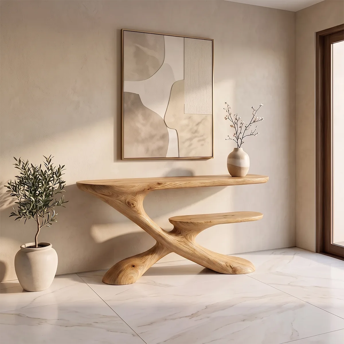 Sculptural Tiered Console Table | Organic Modern Entryway Table with Floating Curved Design TH003-4469