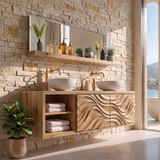 Double Sink Floating Bathroom Vanity with 2 Sculpted Doors | Modern Wall Mounted Vanity TH003-3PGW8ZW