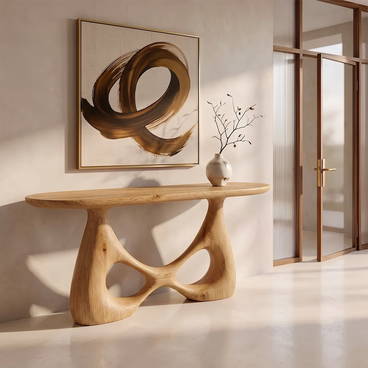 Organic Sculptural Console Table | Modern Entryway Table with Abstract Openwork Base TH003-6604