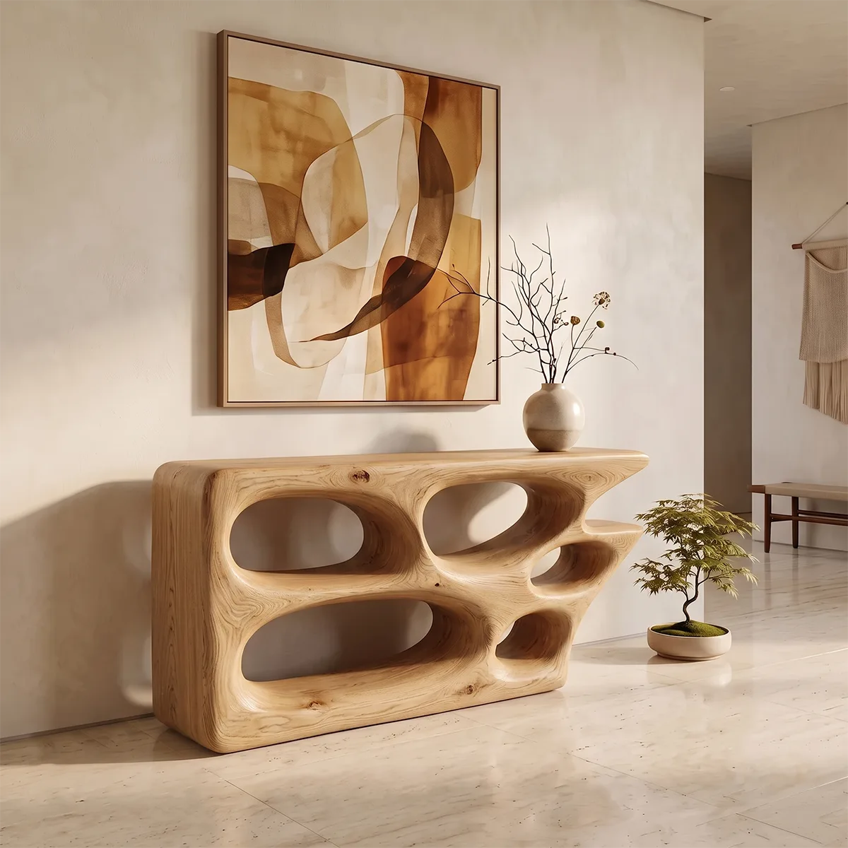 Organic Sculptural Console Table | Modern Open Shelf Console with Abstract Architectural Design TH003-9123