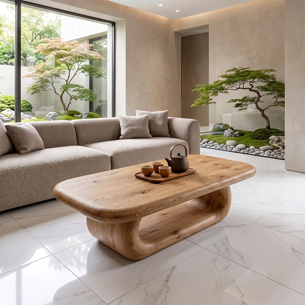 Modern Coffee Table with Sculptural Open Base | Rounded Rectangle Center Table for Contemporary Living Room TH003-5785