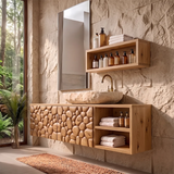 Floating Bathroom Vanity with Pebble Carved Doors & Open Side Shelves TH003-6VHK3DD