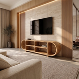 Sculptural TV Stand with Open Shelves | Organic Modern Media Console TH003-2CWG4EI