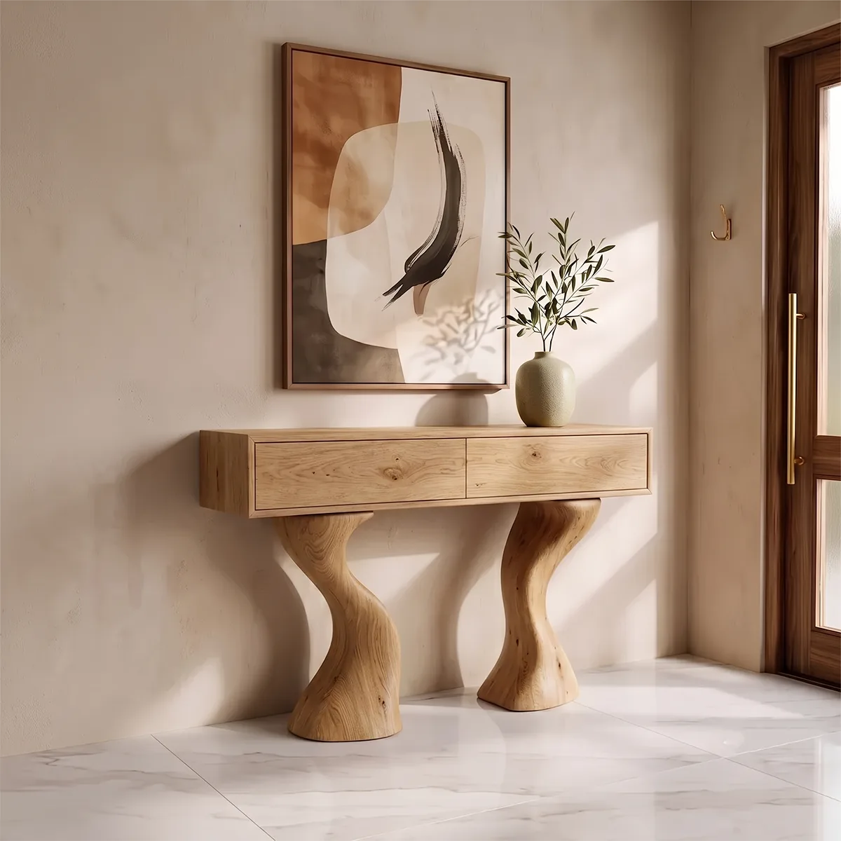 Modern Sculptural Console Table with Drawers | Organic Entryway Storage Console Table TH003-4892
