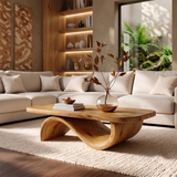 Sculptural Curved Coffee Table with Wave Base | Organic Modern Living Room Center Table
