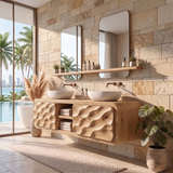 Modern Floating Bathroom Vanity with Wave Carved Doors & Center Open Shelves TH003-3UED6AZ