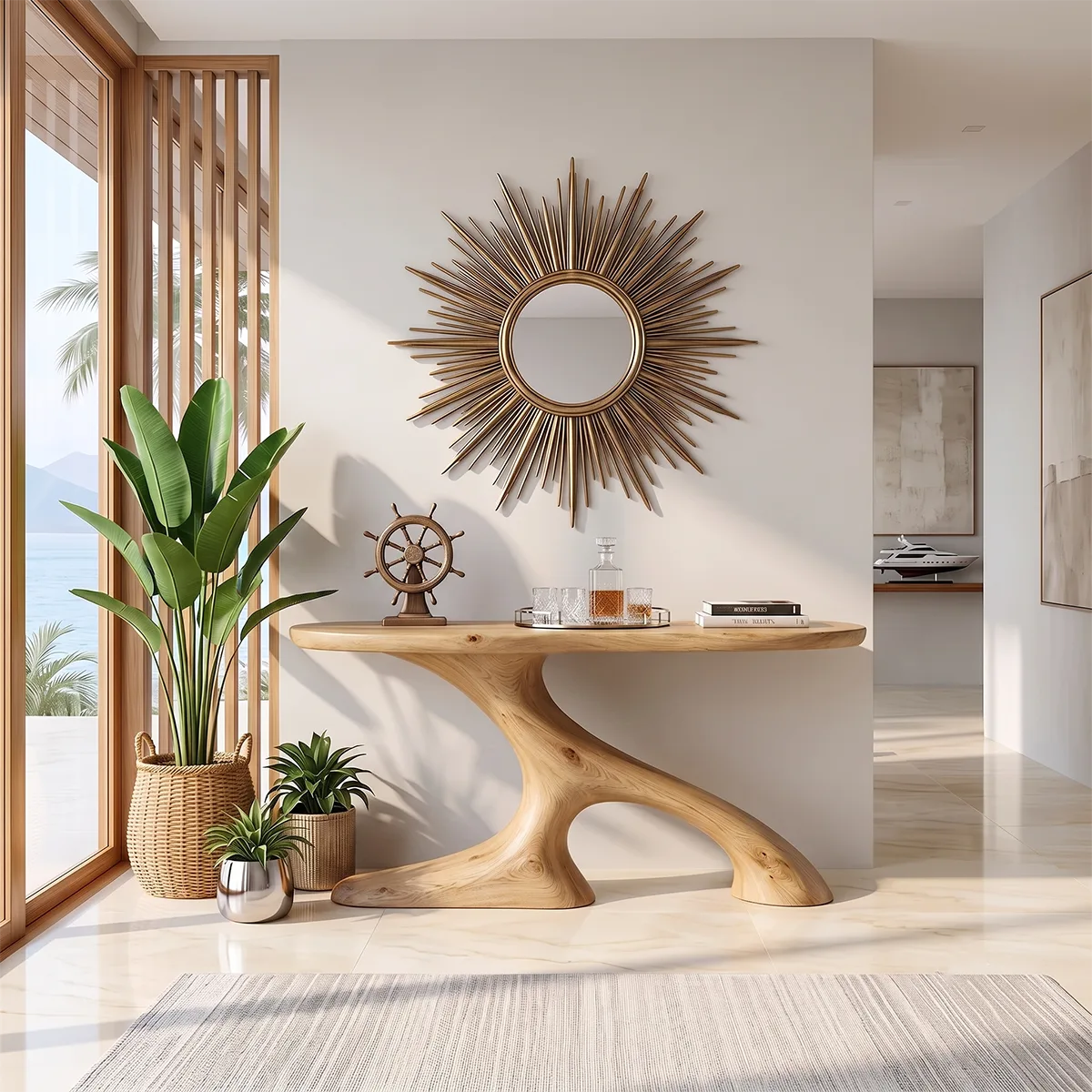 Organic Sculptural Console Table | Modern Entryway Console Table with Flowing Curved Pedestal Base TH003-9707