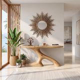 Organic Sculptural Console Table | Modern Entryway Console Table with Flowing Curved Pedestal Base TH003-9707