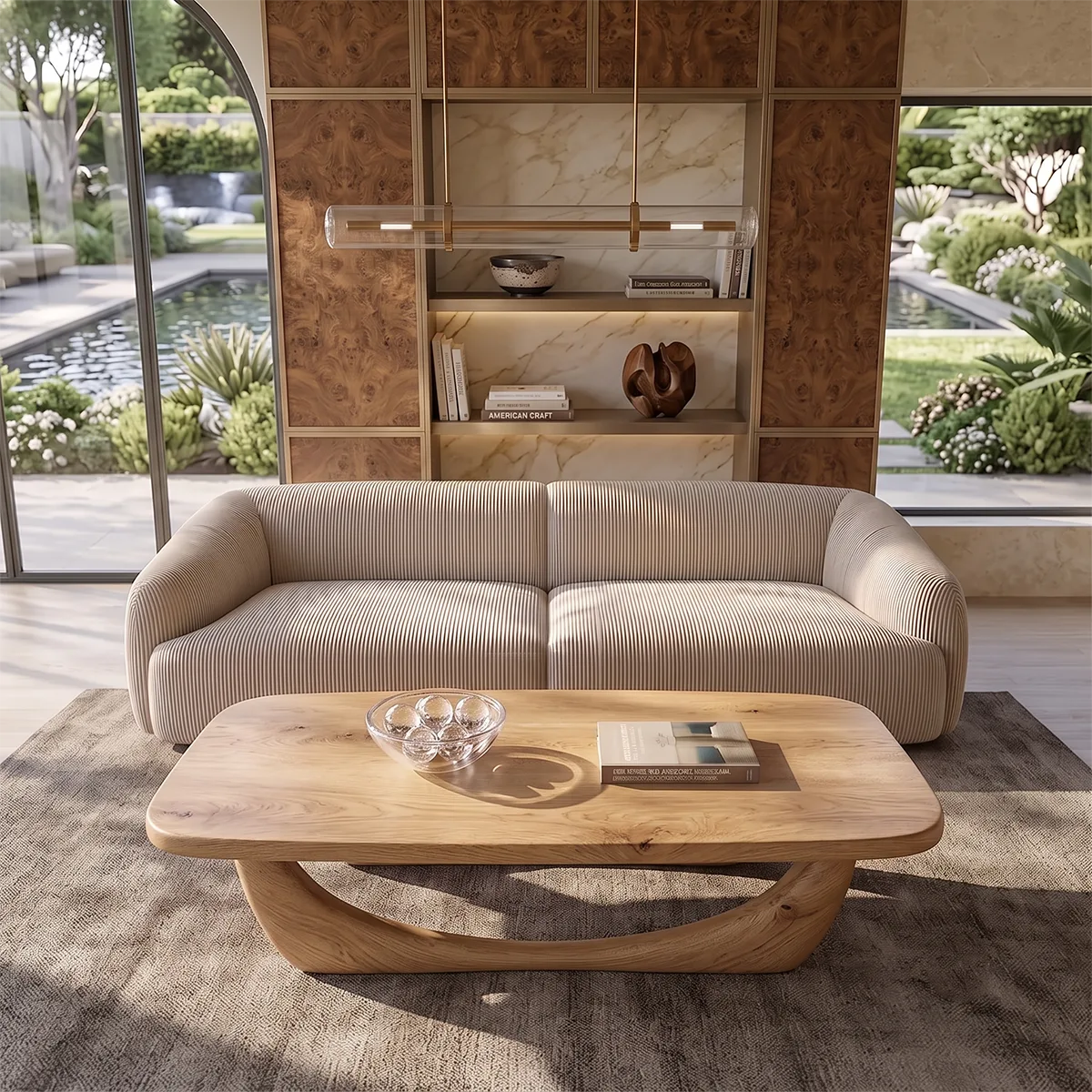 Sculptural Coffee Table with Curved Base | Organic Modern Rounded Rectangle Center Table
