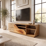 Asymmetrical TV Stand with Drawers & Open Shelves | Sculptural Media Console TH003-7SZG2XE