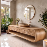 Modern Floating Bathroom Vanity with Drawers, Open Shelf & Curved Waterfall Design TH003-3PJG6FT