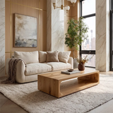 Modern Rectangular Coffee Table with Open Shelf | Rounded Sculptural Design