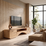 Modern TV Stand with 4 Cabinets & Open Shelves | Organic Media Console TH003-2UWX3PR