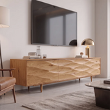 Sculptural Wave 3-Door TV Stand | Modern Carved Media Console