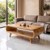 Modern Waterfall Coffee Table with Open Shelf | Mid-Century Curved Center Table for Living Room TH003-3124