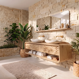 Modern Floating Bathroom Vanity with Drawers & Open Shelf | Wall-Mounted Vanity with Rounded Waterfall Design TH003-4NBY6SF