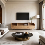 Modern TV Stand with 2 Drawers & Open Storage | Rounded Media Console TH003-5IKK5IP