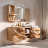 Modern Floating Bathroom Vanity with Sculpted Wave Front | Wall Mounted Bathroom Vanity TH003-3JBW4WW