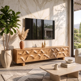 Wave Carved TV Stand with 2 Cabinets | Sculptural Media Console TH003-1TEX5BM