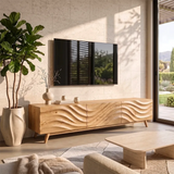 Modern Wave Front TV Stand with Dual Cabinets & Center Drawer | Contemporary Media Console TH003-9IBA7YN