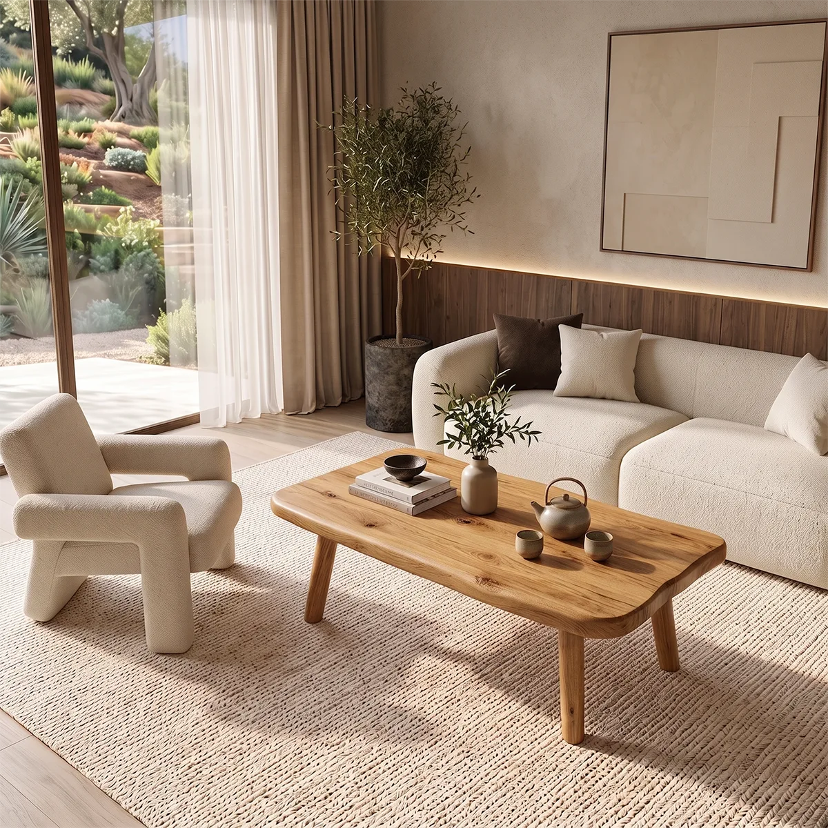 Organic Modern Coffee Table | Rounded Rectangle Low Profile Living Room Table