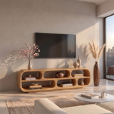 Sculptural Curved TV Stand with 6 Open Shelves | Modern Media Console