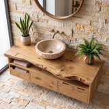 Organic Live Edge Floating Bathroom Vanity with Open Storage & Multi-Drawer Cabinet TH003-3OXF9BY