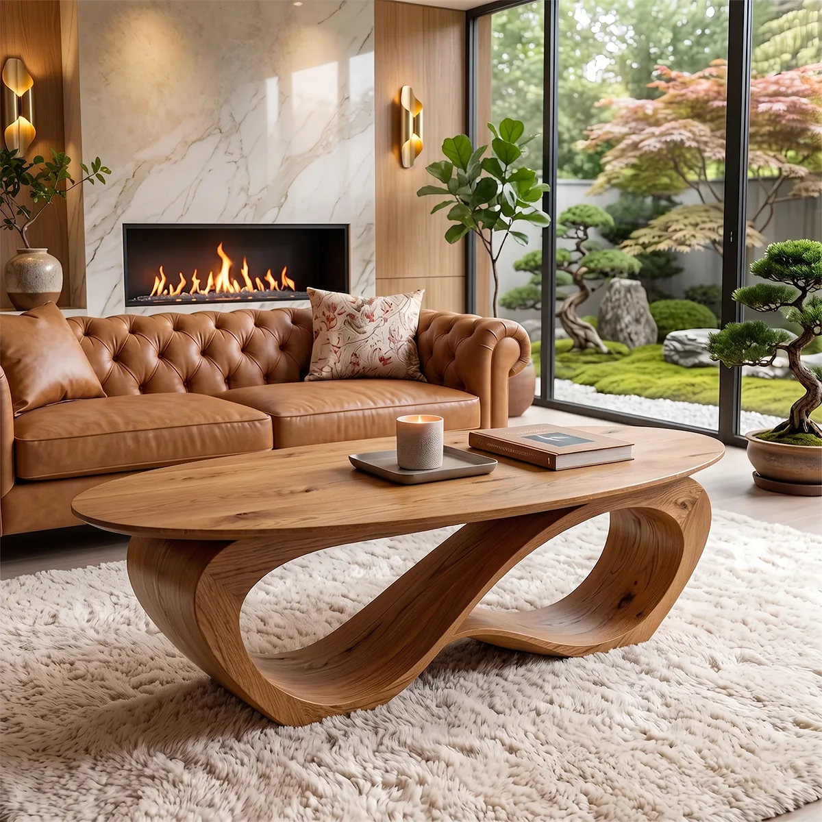 Sculptural Oval Coffee Table | Organic Modern Wave Base Living Room Center Table