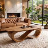 Sculptural Oval Coffee Table | Organic Modern Wave Base Living Room Center Table