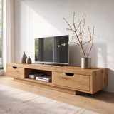 Modern TV Stand with 2 Drawers & Open Shelf | Low Profile Media Console