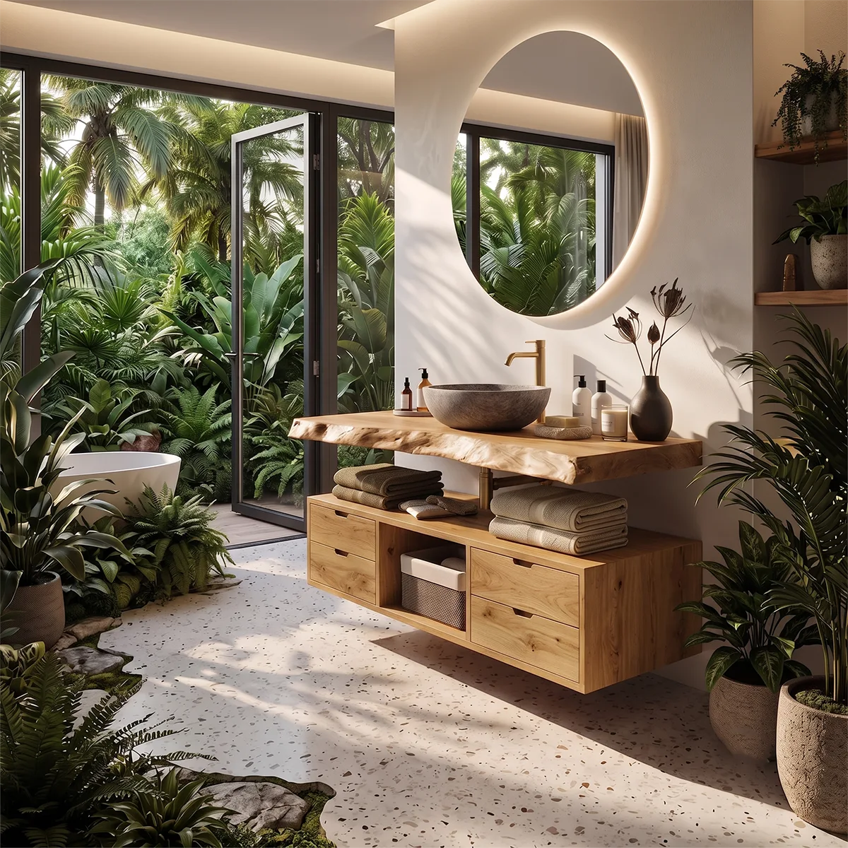 Live Edge Bathroom Vanity | Modern Floating Vanity with Storage Drawers TH003-2PAL7VO