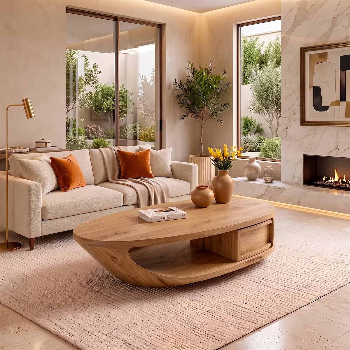Modern Oval Coffee Table | Organic Sculptural Low Profile Living Room Center Table