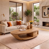 Modern Oval Coffee Table | Organic Sculptural Low Profile Living Room Center Table