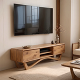 Modern TV Stand with 2 Cabinets & Open Shelves | Sculptural Media Console