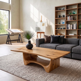 Organic Live Edge Coffee Table | Sculptural Waterfall Base Modern Living Room Table