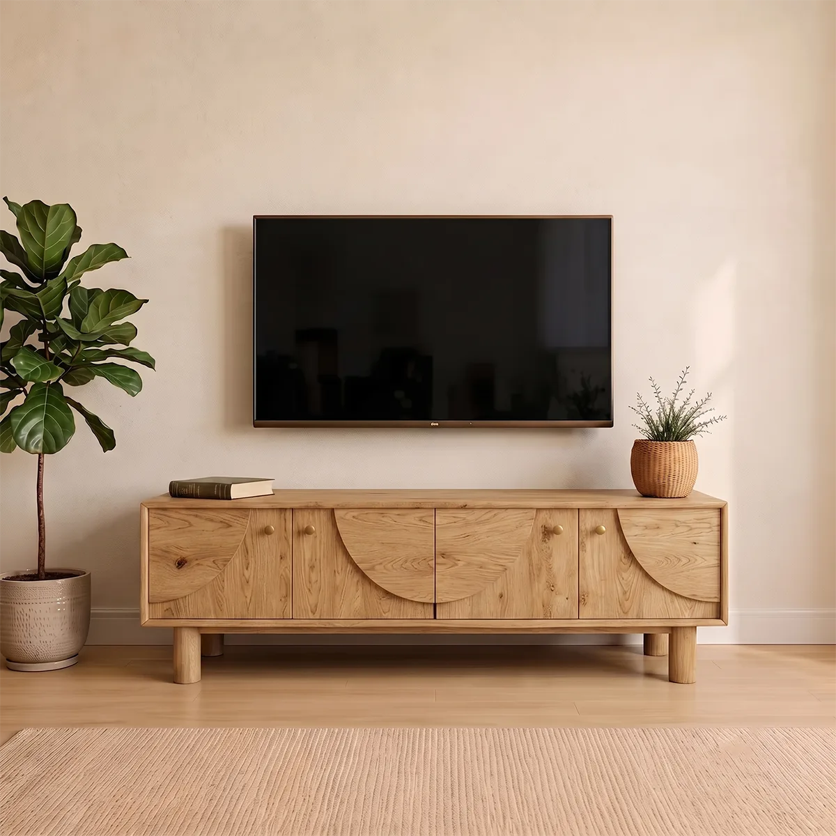 4-Door Mid-Century Modern TV Stand | Geometric Media Console