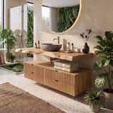 Floating Fluted Bathroom Vanity | Modern Live Edge Wood Vanity TH003-8BWH6MI