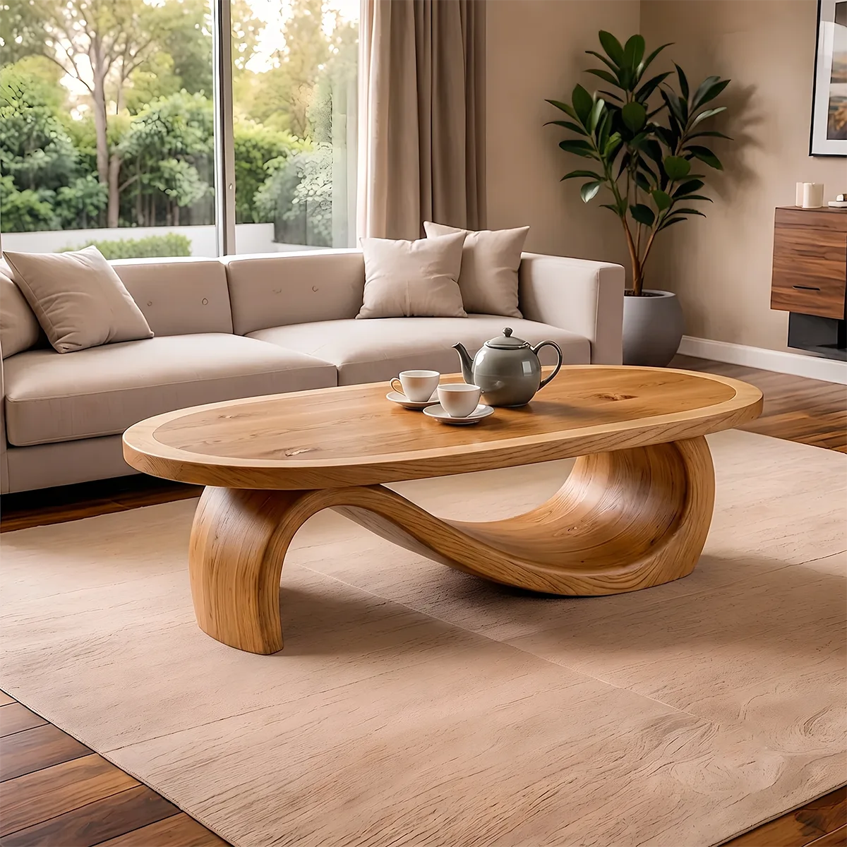 Modern Oval Coffee Table | Organic Sculptural Center Table for Contemporary Living Room TH003-1924