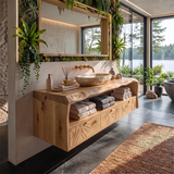 Floating Bathroom Vanity with Live Edge Countertop & Carved Drawer Fronts TH003-6UAW7UW