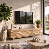 Wave Carved TV Stand with Cabinets & Drawer | Sculptural Media Console TH003-6OAB8FA