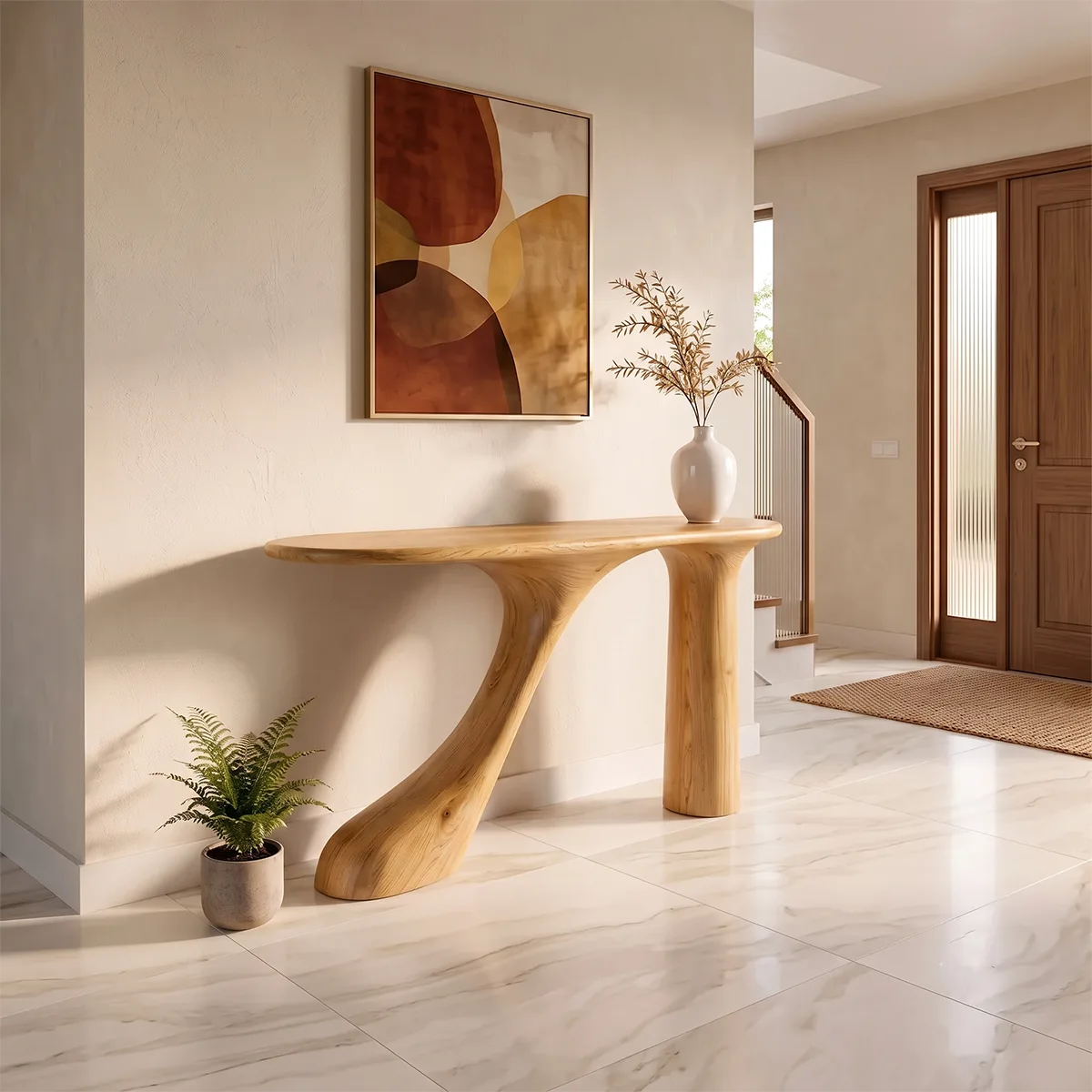 Organic Sculptural Console Table | Modern Entryway Table with Curved Architectural Base TH003-6225