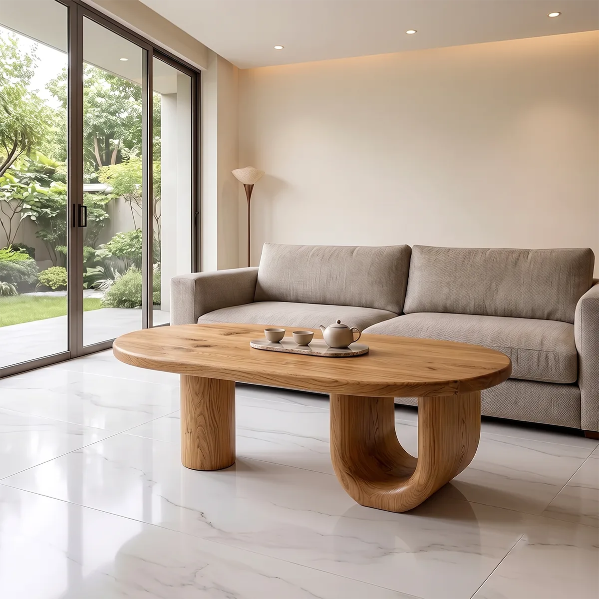 Modern Oval Coffee Table | Sculptural Pedestal Center Table for Minimalist Living Room TH003-7468