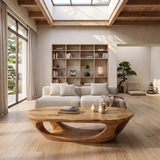 Sculptural Organic Coffee Table with Open Shelf | Modern Curved Living Room Center Table