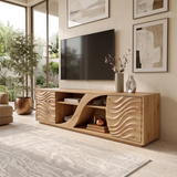 Wave Carved TV Stand with Drawers & Cabinet | Sculptural Media Console TH003-4MXF2YH