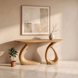 Organic Sculptural Console Table | Modern Entryway Table with Dual Curved Pedestal Base TH003-8955