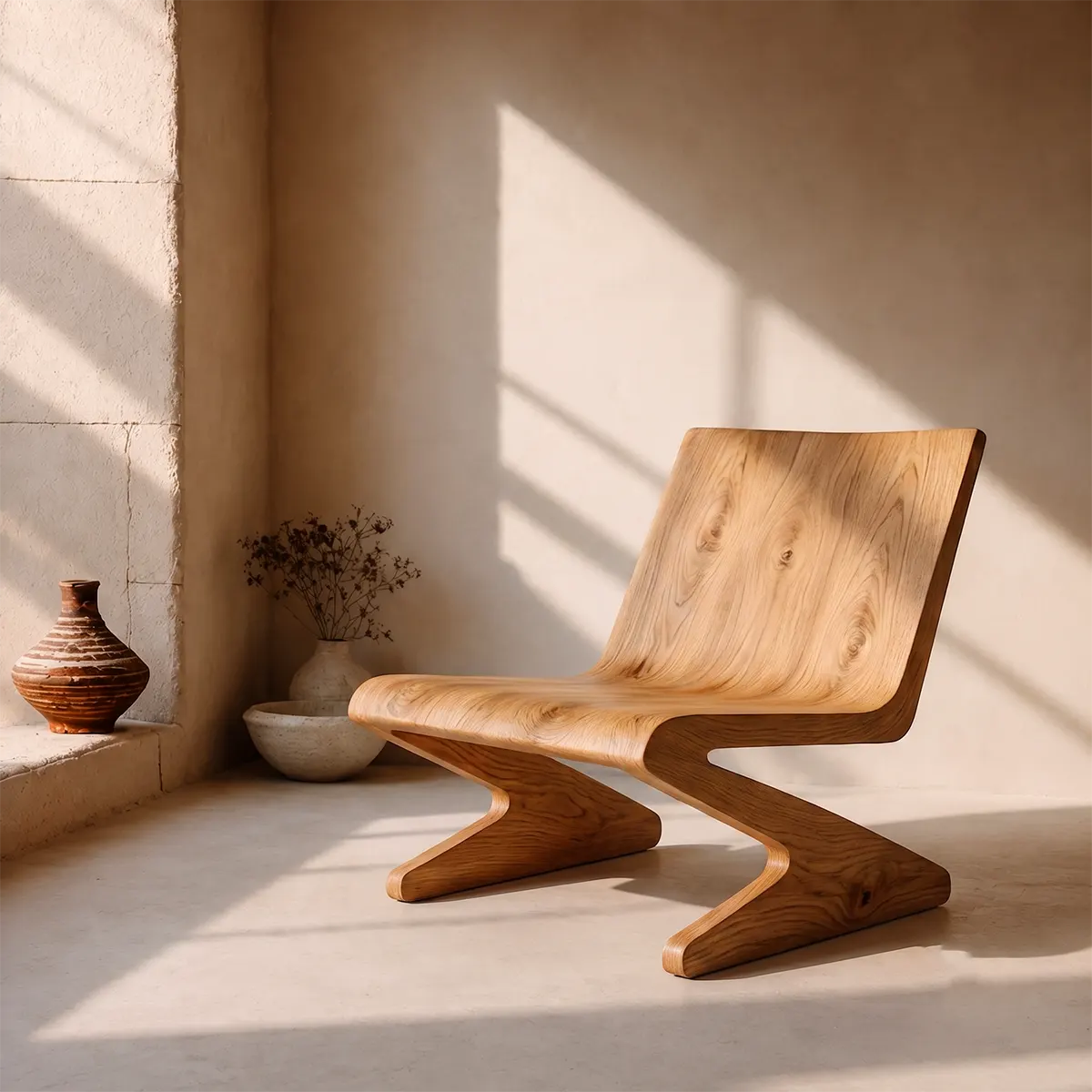 Sculptural Z-Frame Lounge Chair | Modern Low Profile Armless Accent Chair