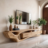 Modern Organic TV Stand with Sculptural Wave Frame & Three Drawer Storage TT006-9XJR2WM